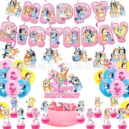 Pink Bluey tema fest flag banner kage kort ballon dekoration forsyninger