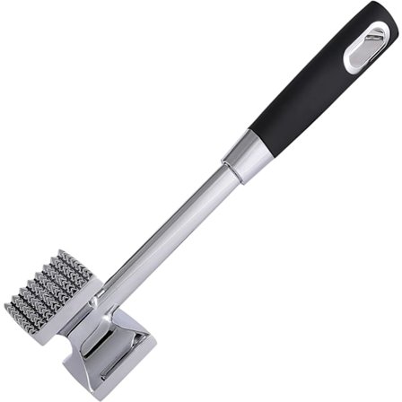 Kødhammer i rustfrit stål, køkkenredskab i rustfrit stål, kraftig, holdbar, dobbeltsidet