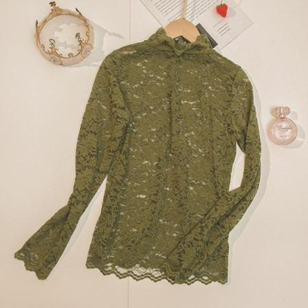 Kvinders falsk krave Aftagelig halv rullekrave skjorte i vestlig stil tynd indre top blonde langærmet blonde skjorte Green Plus size