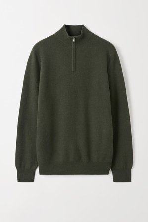 Soft Goat - Men's Half Zip - Men cashmere sweater - S - Hunter Green