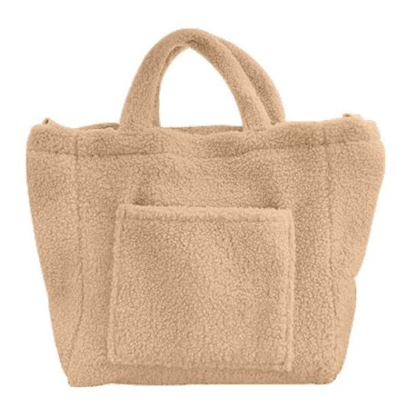 Pehmoinen olkalaukku, suuri ostoskassi, käsilaukku, tekoturkis, ostokassi, beige