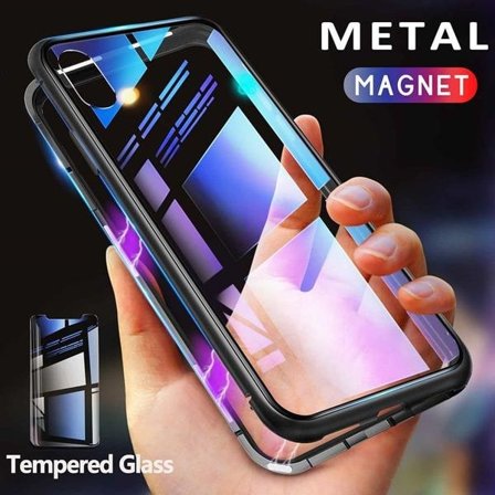 magnet fodral med härdat glas för iphone Xr guld