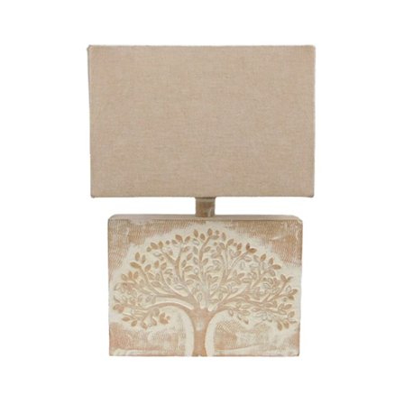 Lamppupöytä – Puujalusta, Valkoinen kangasvarjostin, 28x10x42 cm