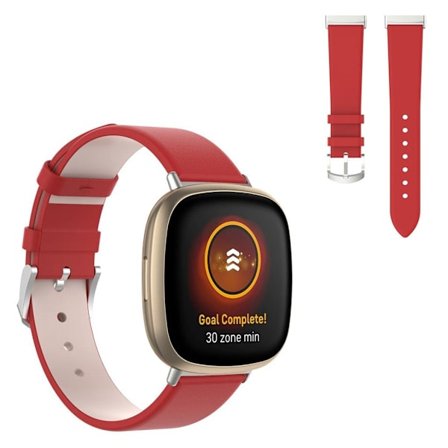 Fitbit Versa 3 / Sense hållbar läder klockarmband - röd