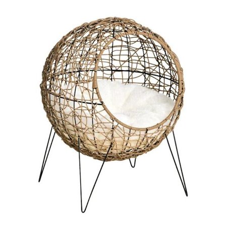 Rootz Rattan -kissakori - Kissanluola - Kissankota - Kissan sänky pehmusteella - Korotettu muotoilu - Lemmikkien sänky - Ruskea - Ø45 x 57H cm