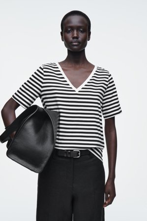 COS Women's 24/7 Regular V-Neck T-Shirt in Black