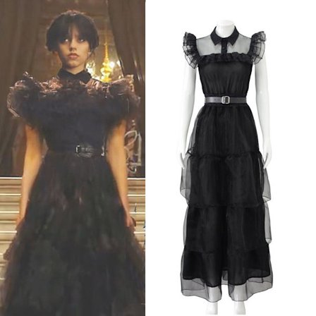 2023 Onsdag Addams Cosplay Kostume Kjole Halloween Fest W