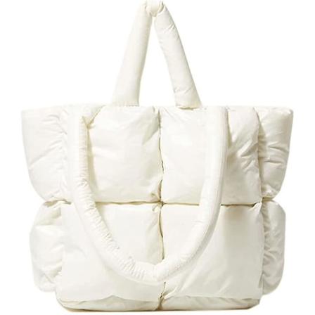 Letvægts Puffer Tote Pung Håndtaske Quiltet Dame Luksus Håndtaske Blød skuldertaske Multi-farve Valgfri White
