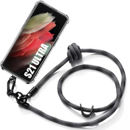 Lanyard-etui til Samsung Galaxy S21 Ultra - stødsikker anti-ridse med aftagelig snor, grå Transparent-Grå