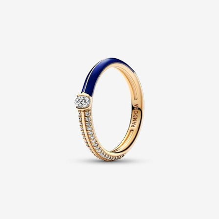 Pandora - P ME Pavé & Blå Dobbeltring - 14k guldbelægning
