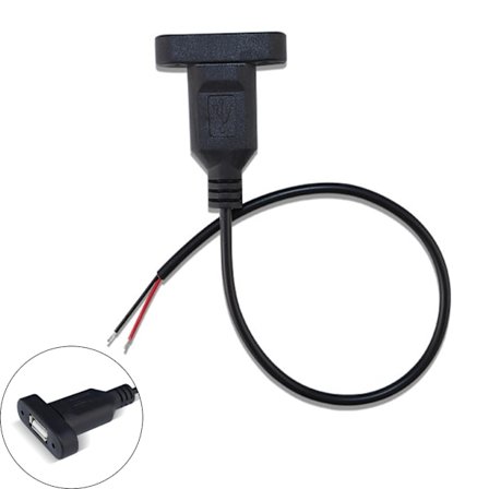 Strömkabel 2-Pin USB Hona till 2-Pin Tråd Laddningssladd Förlängning