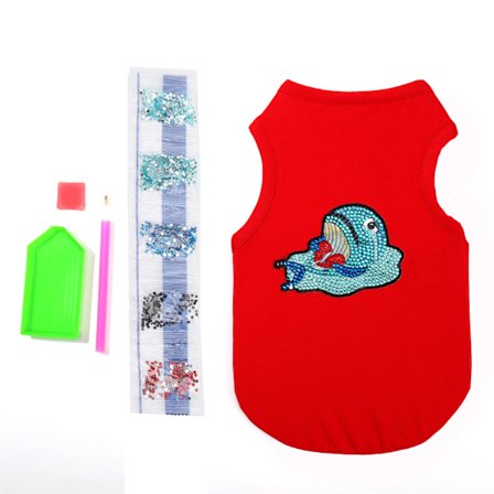 Hunde T-shirt Sød Blød Åndbar Dyremønstret Hvalpe Tøj med Rhinestones til Kæledyrs Dekoration Beskyttelse Rød S