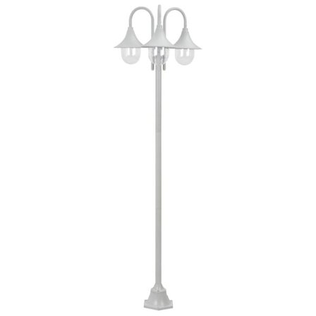 vidaXL Lyktstolpe för trädgård E27 220 cm aluminium 3 lyktor vit