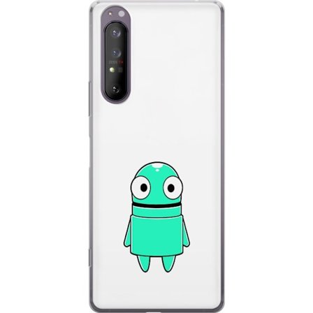 Kompatibelt Mobildeksel til Sony Sony Xperia 1 II Turkise tegneseriefigur med store øyne og en lykkelig personlighet i enkel illustrasjon