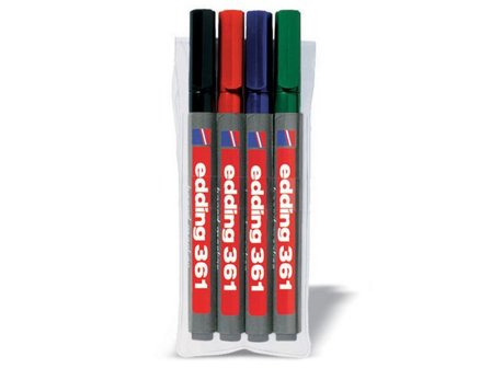 edding Whiteboardpenna 361 rund 1mm 4 färger/fp - Lyreco - Kontorsmaterial - Pennor - Whiteboardpennor - Rund spets