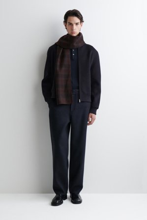 COS Men's Bufanda De Cuadros De Lana De Doble Faz in Rojo