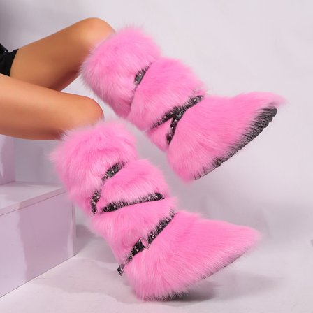 2025 Retro Krydsspænde Pelsstøvler til Kvinder, Y2K-stil, Fluffy Ankelstøvler, Moderigtige og Alsidige, Varme til Vinter, Jule-støvler