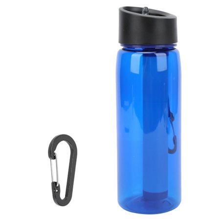 Filtrerad vattenflaska med integrerat filterstrå Camping Nödsituation Vattenrenare Blå