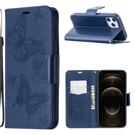 Butterfly iPhone 12 Pro Max nahkakotelo - Sininen Blue