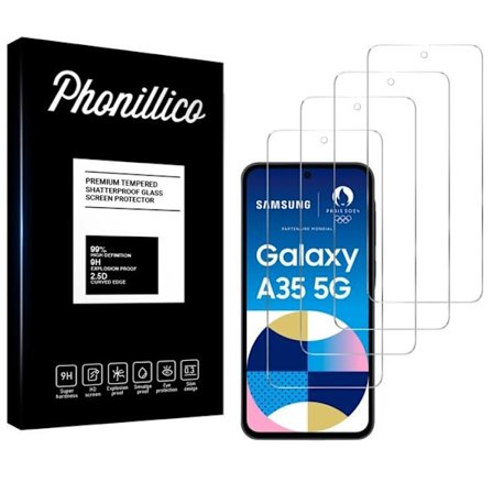 Hærdet Glas til Samsung Galaxy A35 5G [Pakke 4] Beskyttelsesfilm til Skærm Phonillico