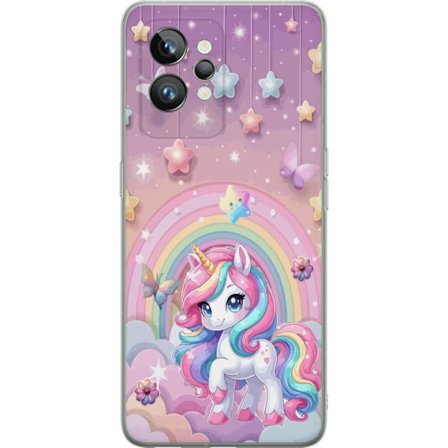Kompatibel Mobilcover til Realme GT2 Pro Magisk enhjørning med regnbue manke, stjerner og sommerfugle mod en pastelfarvet himmel med skyer