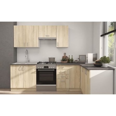 SARA Komplet modulopbygget køkken - Vendbart hjørne - 7 elementer - Sonoma eg indretning - L270 x L148 cm - Bordplade medfølger ikke