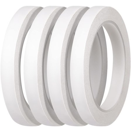 4 Rullar Dubbelhäftande Tejp Tunn Självhäftande Tejp för Sömnad, Hantverk, 12 mm x 25 Meter per Rulle