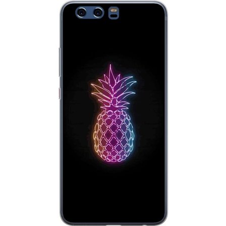 Kompatibelt Mobilskal till Huawei Huawei P10 Neonillustration av ananas i färgglatt ljus mot svart bakgrund