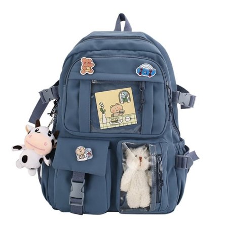 Cute Backpack Large Capacity - With Decorative Pendants & Pins, For All School Ages