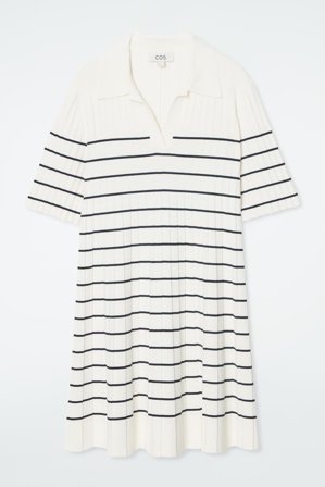 COS Striped Knitted Mini Polo Dress in White - Women