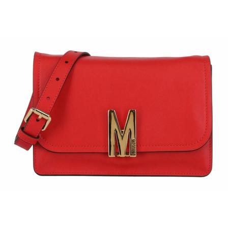 Moschino, M-Plaque Leather Crossbody Bag Czerwony, Kobieta, Rozmiar: ONE Size