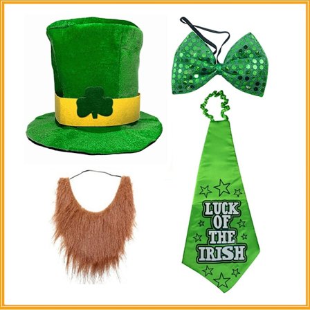 St. Patrick's Day kostymedekorasjoner irsk festival grønn shamrock hatt irsk skjegg St. Patrick's Day sløyfe sett C