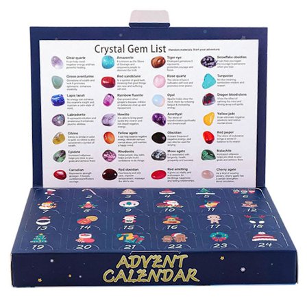24-delt ædelstens krystal julekalender til børn og voksne - Nedtælling til jul med unikke krystaller og sten til drenge og piger (FMY)