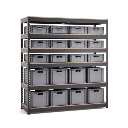 Komplet reol EURO + COMBO, med 20 kasser