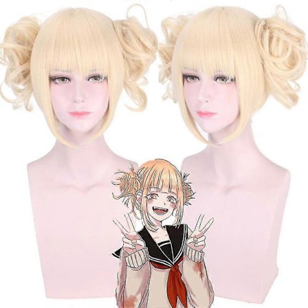 My Hero Academia Anime Toga Himiko Cosplay Blonda Peruker Lolita Kort Vågig Syntetisk Hår Hela Peruker Med Lugg Halloween Karneval Party Rekvisita (