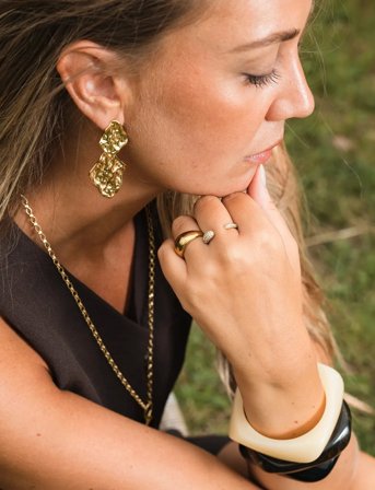 By Jolima C Shape Crystal Ring - Gold - 2 CM