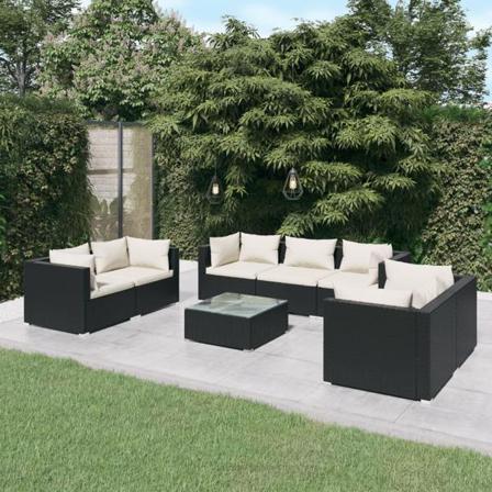 Vidaxl Loungegrupp För Trädgården Med Dynor 8 Delar Konstrotting Svart