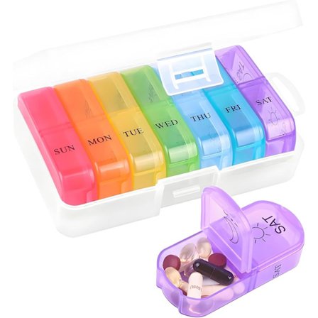 Pilleæske 7 Dage 2 Rum, Medicinorganisator 7 Dage Pilleorganisator, Bærbar Pilleæske til Rejser med 14 Store Rum til Piller og