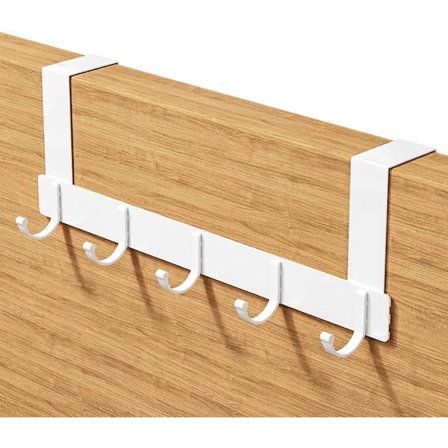 Ovikoukku 5 koukun kanssa, alumiiniovi koukkunauha ovi ripustin Ei porausta tarvita, (Valkoinen)32.5*11*3cm