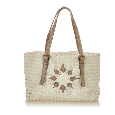 Bottega Veneta Vintage, Pre-owned Intrecciato Leather Tote Bag Wit, Dames, Maat:ONE Size