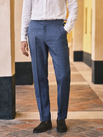 John Henric Men's Blue Suit Trousers Linen Size 46