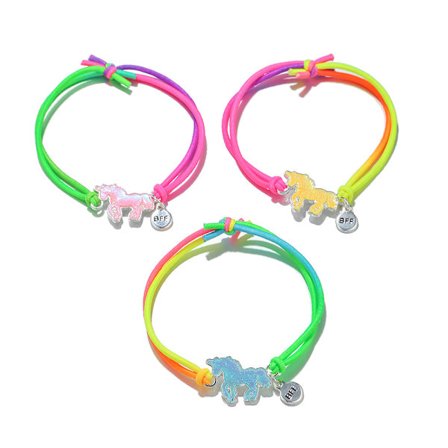 3 st Unicorn Charm BFF Armband - Färgväxlande - Ljusstarkt Färgad Vänarmband - En Unicorn Present till Flickvän