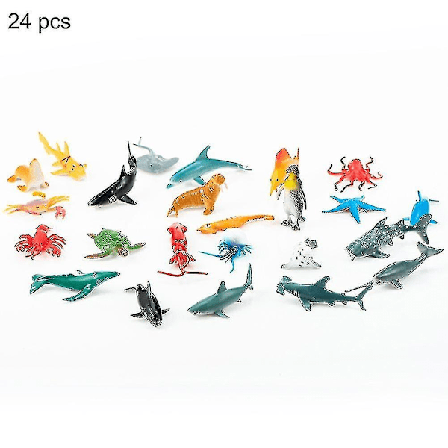 24 stk PVC Havdyr Figurer Havdyr Model Legetøj Delfin Skildpadde