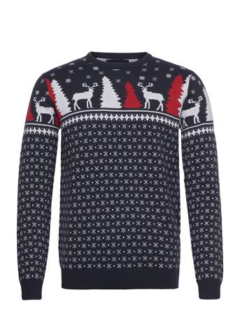 Dpx-Mas Deer Knit Neulepaita Pyöreä Kaula-aukko Monivärinen/Kuvioitu Denim Project