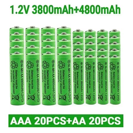 1,2V AA 4800mAh genopladelige NI-MH-batterier+1,2 V AAA 3800 MAh genopladeligt batteri NI-MH-batteri