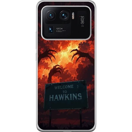 Kompatibel Mobilcover til Xiaomi Mi 11 Ultra Mørk apokalyptisk fantasy scene med brændende himmel og Hawkins-skilt i Stranger Things-stil