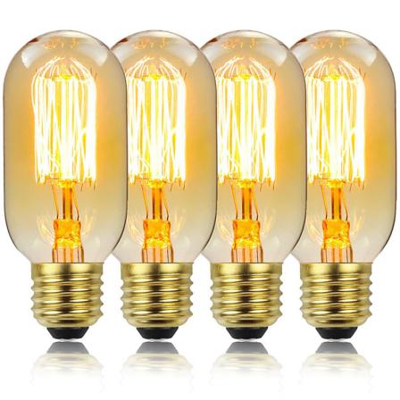 4 stk. T45 220v 40w Lampe Antik Retro Lyspære (Guld Top Og Bund)