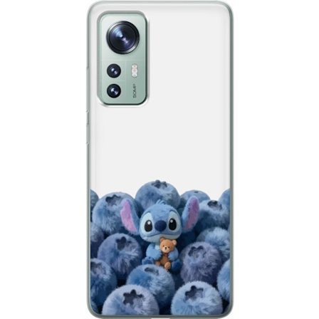 Kompatibelt Mobildeksel til Xiaomi Xiaomi 12 Søt blå karakter blant blåbær med bamse i mykt og lekent illustrasjon