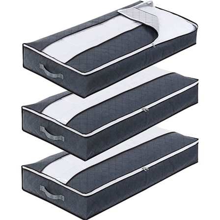 Förvaringsväska under sängen, set med 3, 90 l stor, hopfällbar förvaringslåda under sängen, förvaringsväskor för täcken, filtar
