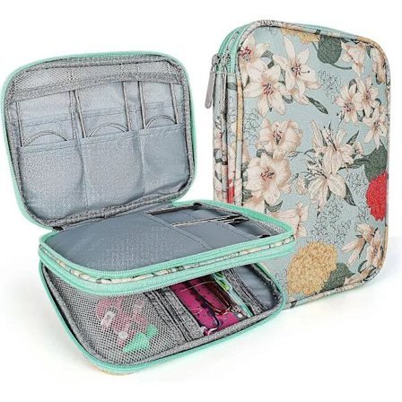 Etui til rundpinde, hæklenålsholder, opbevaringstaske med lynlås til rundpinde med kabel, strømpepinde, hæklenåleetui